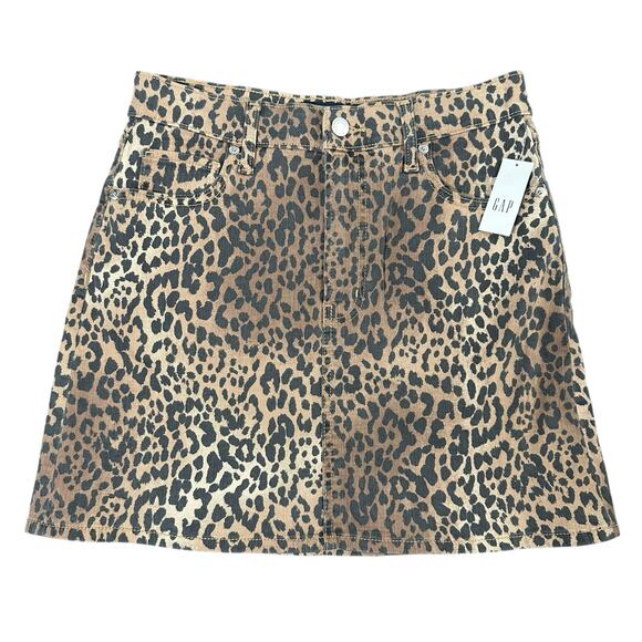 Gap Women's Mid Rise Denim Leopard Mini Skirt Size 4 - Picture 2 of 7